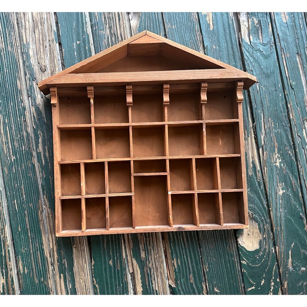 Vintage Wooden House Shadow Box Display Shelf Wall Hanging Curio Case 16x15